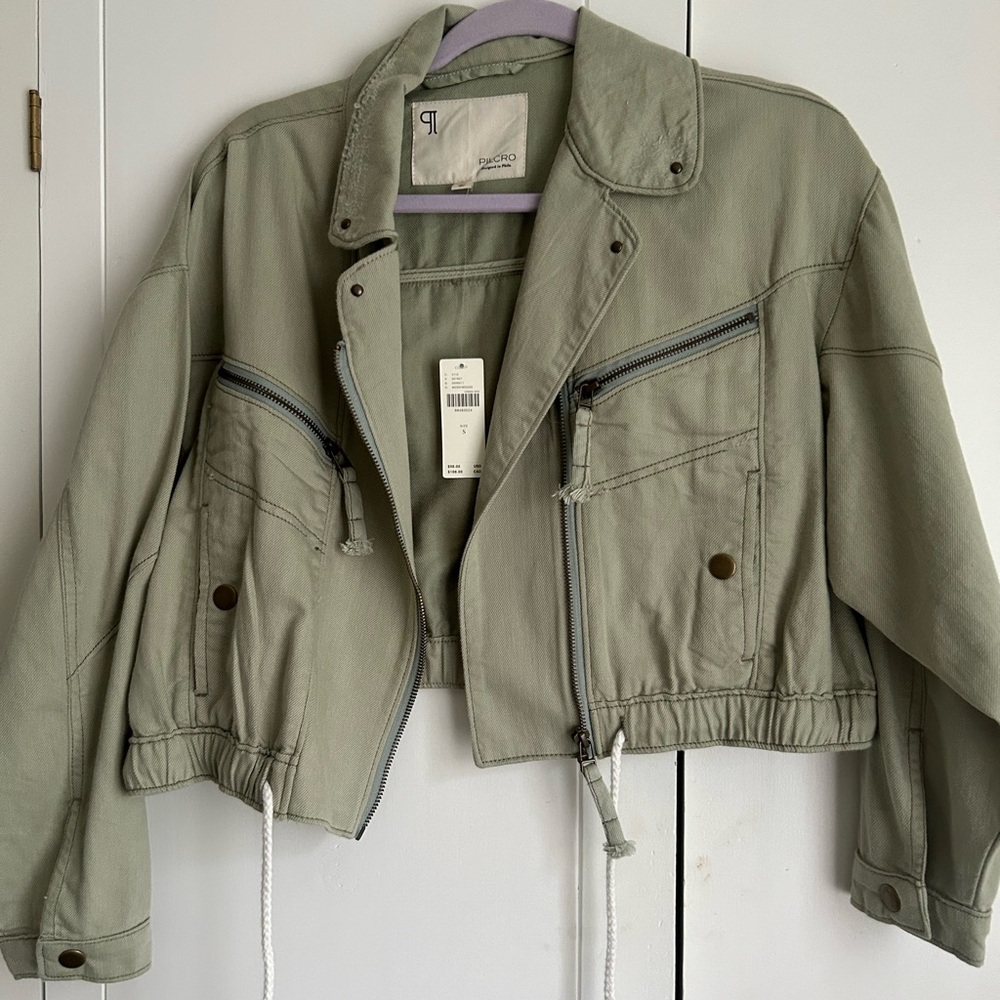 Pilcro Sage Green Cropped Bomber Jacket